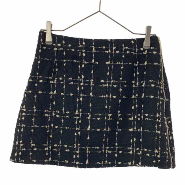 未使用 テッドベーカー チェック ツイード ミニスカート 1 ブラック TED BAKER 台形スカート タグ付き レディースの通販は