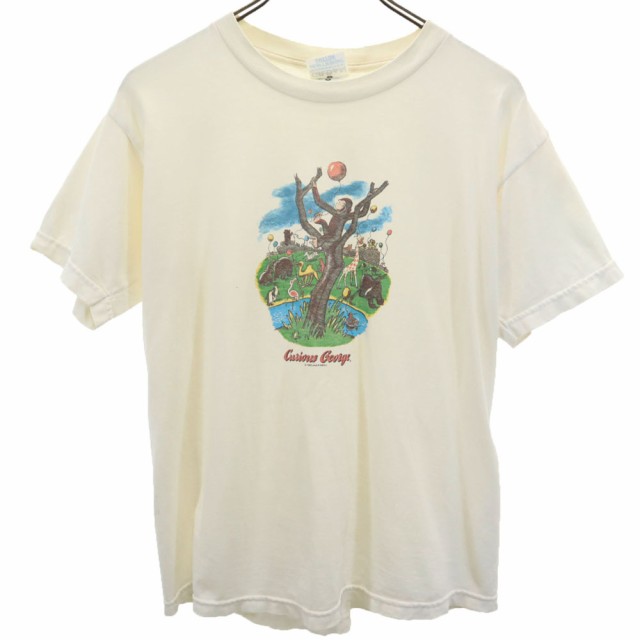 ギルダン 90s おさるのジョージ 半袖 Tシャツ L アイボリー系 GILDAN オールド メンズ