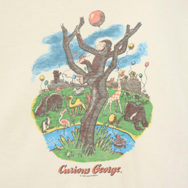 ギルダン 90s おさるのジョージ 半袖 Tシャツ L アイボリー系 GILDAN オールド メンズ