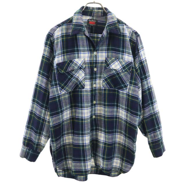 Deacon Brothers 60s 70s ヴィンテージ チェック柄 長袖 オープンカラーシャツ M ネイビー 他 Viyella メンズの通販は 7,693円