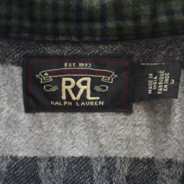 未使用 ダブルアールエル チェック柄 長袖 パッチワーク ネルシャツ 3 カーキ 他 RRL クレイジーパターン レディース_6