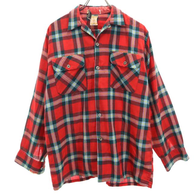 ハドソンベイカンパニー 50s 60s ヴィンテージ チェック柄 長袖 オープンカラーシャツ M レッド系 HUDSON BAY COMPANY メンズ 10,249円