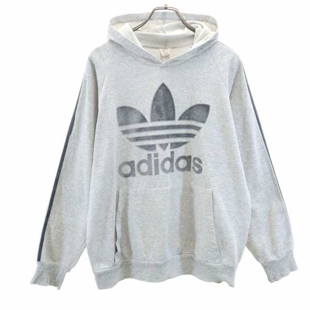 アディダス 90s カナダ製 オールド トレフォイルロゴプリント 長袖 スウェットパーカー M グレー adidas プルオーバー メンズ