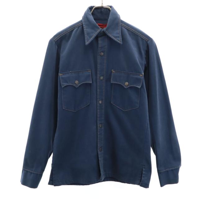 シアーズ 70s ヴィンテージ 長袖 ウエスタンシャツ S ネイビー Sears KINGSROAD メンズ