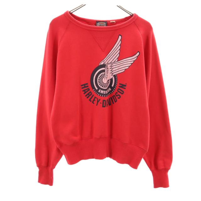 ハーレーダビッドソン 日本製 長袖 スウェット トレーナー M レッド HARLEY DAVIDSON レディース