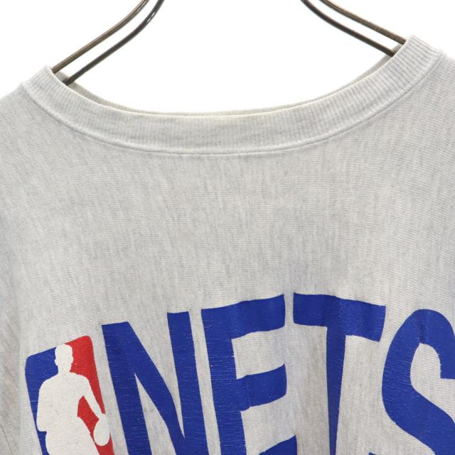 チャンピオン 90s USA製 刺繍タグ NBA NBA ネッツ 長袖 リバースウィーブ スウェット トレーナー M グレー Champion NETS 裏起毛 メンズ_2