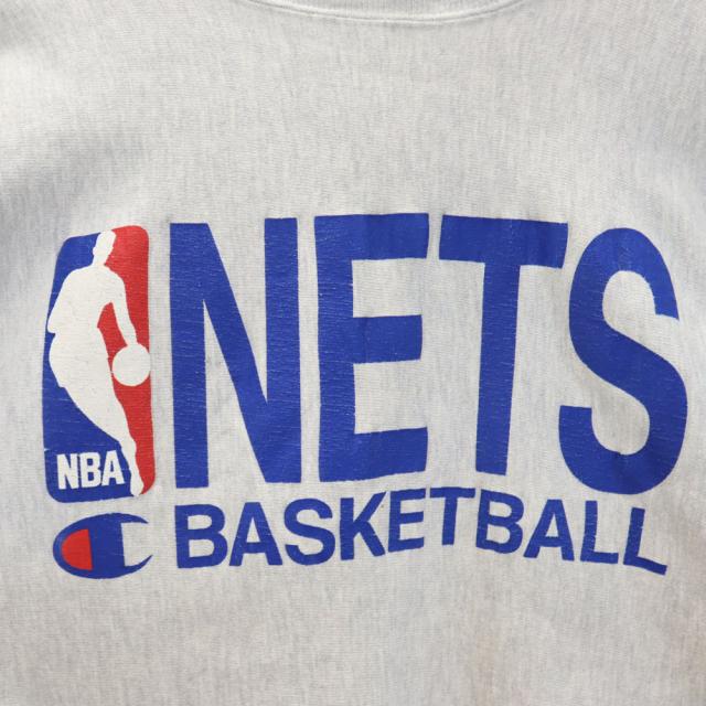 チャンピオン 90s USA製 刺繍タグ NBA NBA ネッツ 長袖 リバースウィーブ スウェット トレーナー M グレー Champion NETS 裏起毛 メンズ_3