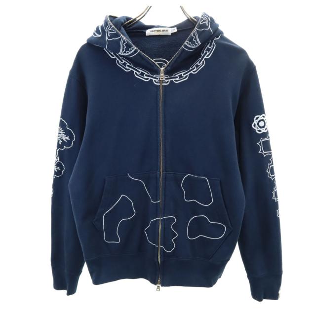 アベイシングエイプ 日本製 長袖 スウェット ジップパーカー S ネイビー A BATHING APE メンズの通販は