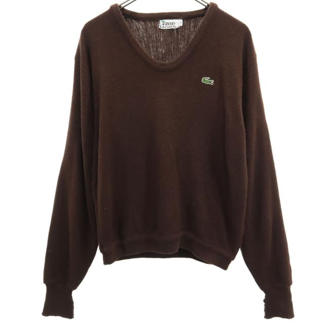 アイゾットラコステ 70s 糸巻きタグ ヴィンテージ 長袖 アクリルニット セーター M ブラウン IZOD LACOSTE メンズ