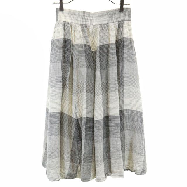 イヴサンローラン 80s 90s リネン ヴィンテージ チェック柄 ロング丈 フレアスカート L ホワイト 他 YVES SAINT LAURENT レディースの通販は