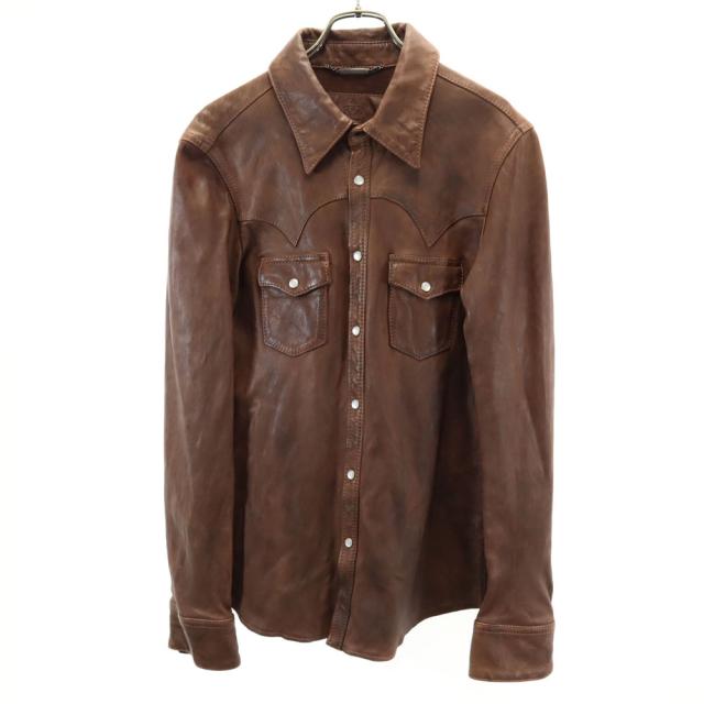 ドルチェアンドガッバーナ イタリア製 長袖 ラムレザー ウエスタンシャツ 48 ブラウン DOLCE&GABBANA メンズの通販は