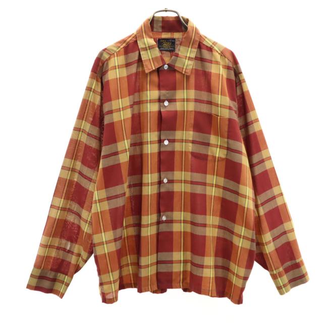 シアーズ 60s ヴィンテージ ボックスカット チェック柄 長袖 シャツ L オレンジ系 Sears ビッグサイズ メンズ