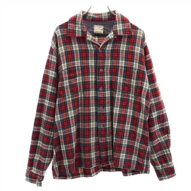 マクレガー 60s USA製 ウール ヴィンテージ 開襟 チェック柄 長袖 オープンカラーシャツ M レッド 他 McGregor メンズ