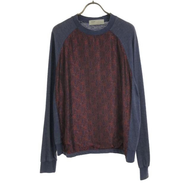 トーガアーカイブス 日本製 ペイズリー柄 長袖 切替 カットソー 48 ブルー×レッド TOGA ARCHIVES メンズ