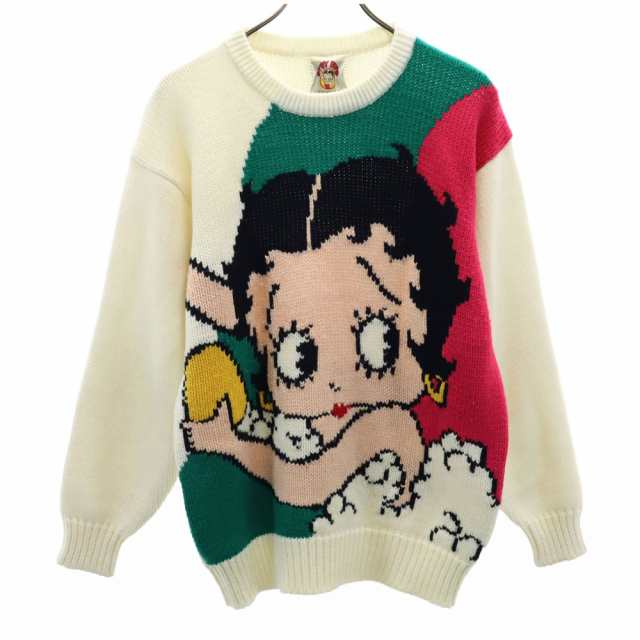 ベティブープ 90s アクリル オールド 長袖 セーター M 白系 BETTY BOOP ニット メンズ