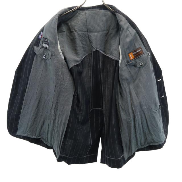 イヴサンローラン 90s オールド ストライプ 長袖 テーラードジャケット ブラック系 YVES SAINT LAURENT メンズ イヴサンローラン 90s オールド ストライプ 長袖 テーラードジャケット