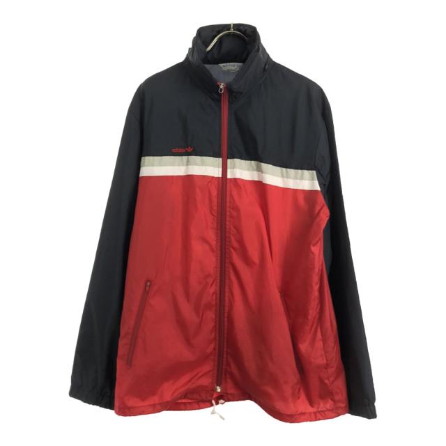 アディダス 70s 80s ヴィンテージ デサント製 トレフォイルロゴ刺繍 ナイロンジャケット May-94 黒×赤 adidas オールド メンズ