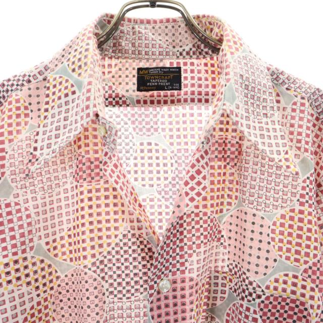 タウンクラフト 70s 総柄 長袖 シャツ L レッド系 TOWNCRAFT J.C.PENNEY オールド ヴィンテージ メンズ