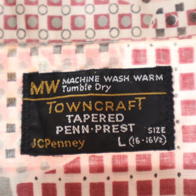 タウンクラフト 70s 総柄 長袖 シャツ L レッド系 TOWNCRAFT J.C.PENNEY オールド ヴィンテージ メンズ