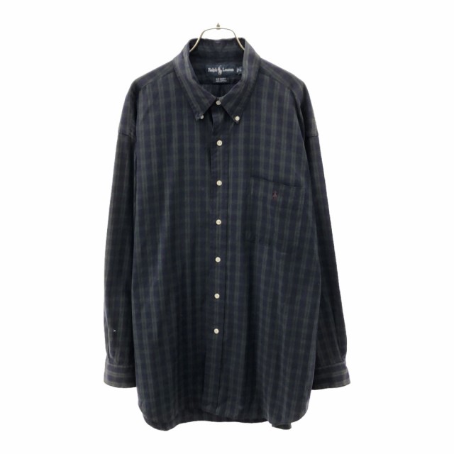 ラルフローレン BIG SHIRT チェック柄 ロゴ刺繍 長袖 ボタンダウンシャツ LL ネイビー系 RALPH LAUREN ビッグシャツ メンズ 8,910円