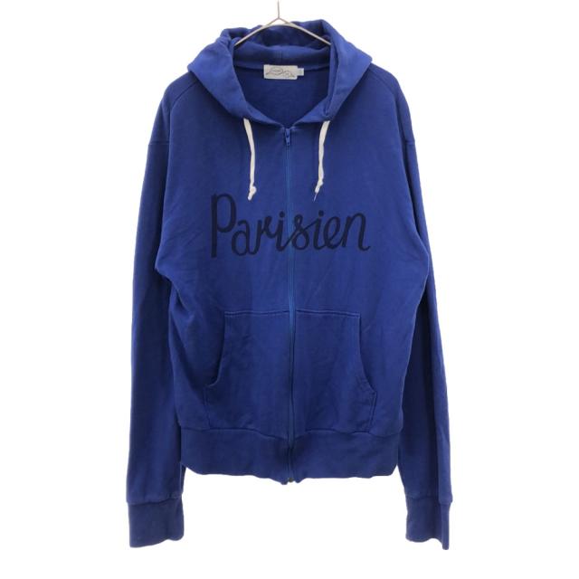 メゾンキツネ KITSUNE TEE 日本製 プリント 長袖 スウェット ジップパーカー M ブルー MAISON KITSUNE メンズ