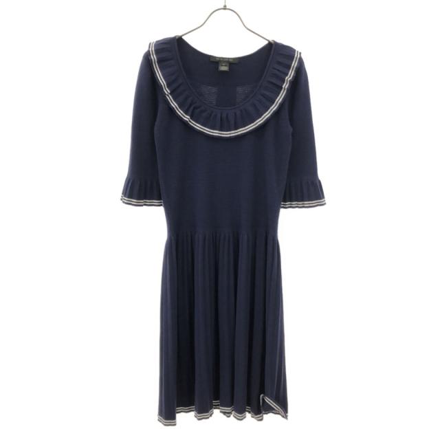 未使用 マークジェイコブス 5分袖 プリ−ツ切替ニット 膝丈ワンピース S ネイビー MARC JACOBS タグ付き レディースの通販は 5,060円