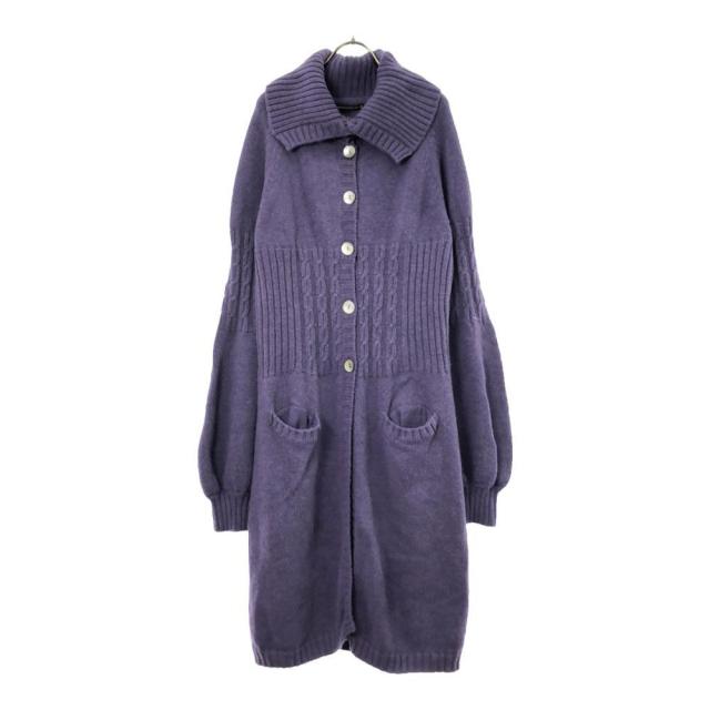 デボラシニバルディ イタリア製 ウール 長袖 ロング ニットカーディガン L パープル debora SINIBALDI ニットコート レディース
