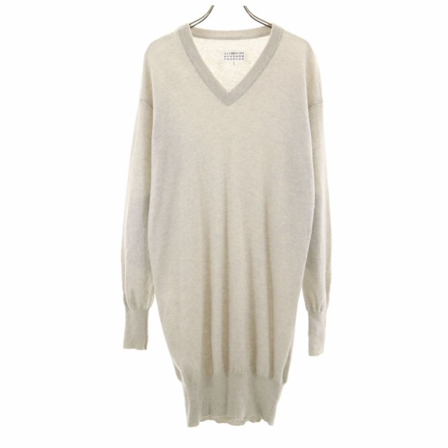 メゾンマルジェラ イタリア製 長袖 Vネック ニット ワンピース S ライトグレー Maison Margiela レディース