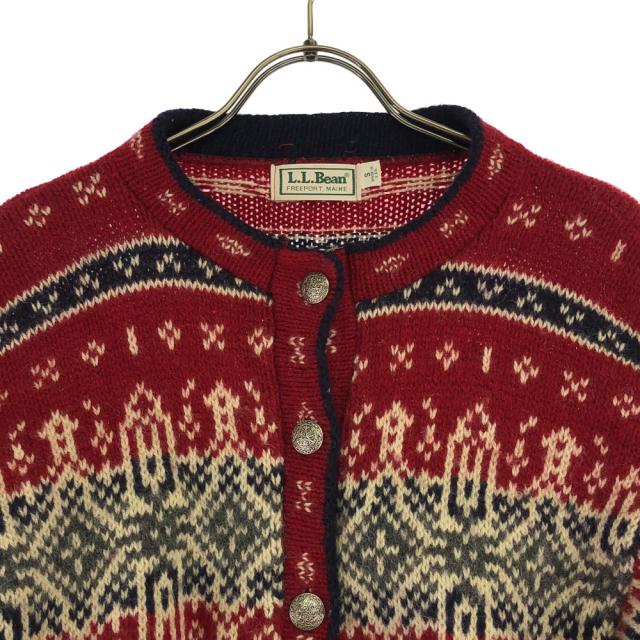 エルエルビーン 80s USA製 ウールブレンド ヴィンテージ ノルディック柄 長袖 クルーネック ニットカーディガン L.L.Bean レディース