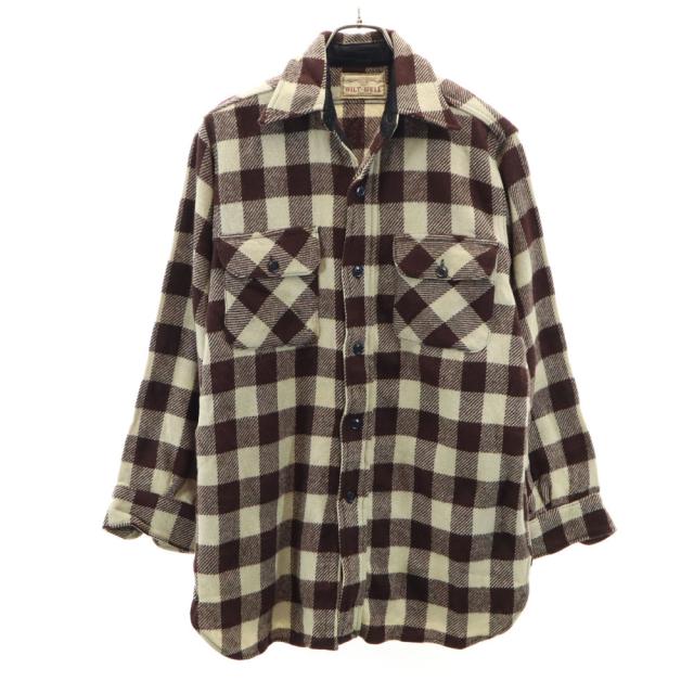 ビルトウェル 60s ヴィンテージ ギンガムチェック柄 長袖 フランネル シャツ ブラウン系 BILT-WELL メンズ