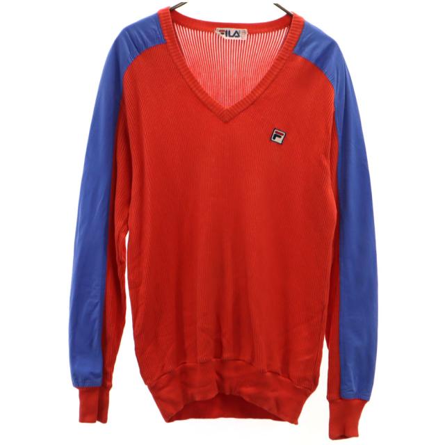 フィラ 80s イタリア製 ヴィンテージ 長袖 Vネック ドッキング ニット I56 レッド系 FILA メンズの通販は