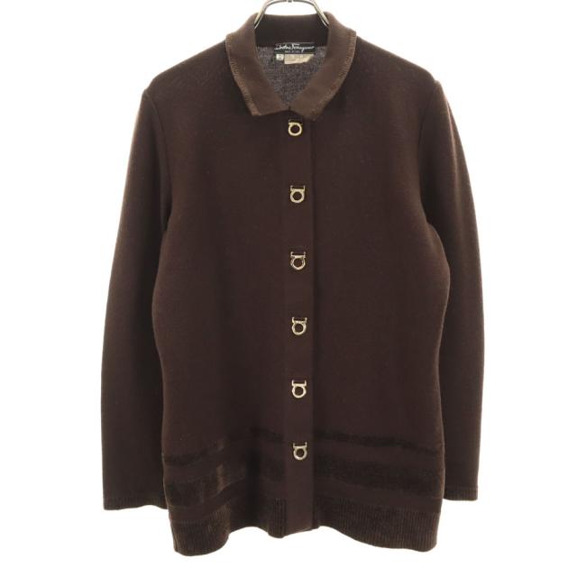 サルヴァトーレフェラガモ 90s イタリア製 オールド 長袖 ニットカーディガン S ブラウン Salvatore Ferragamo レディース