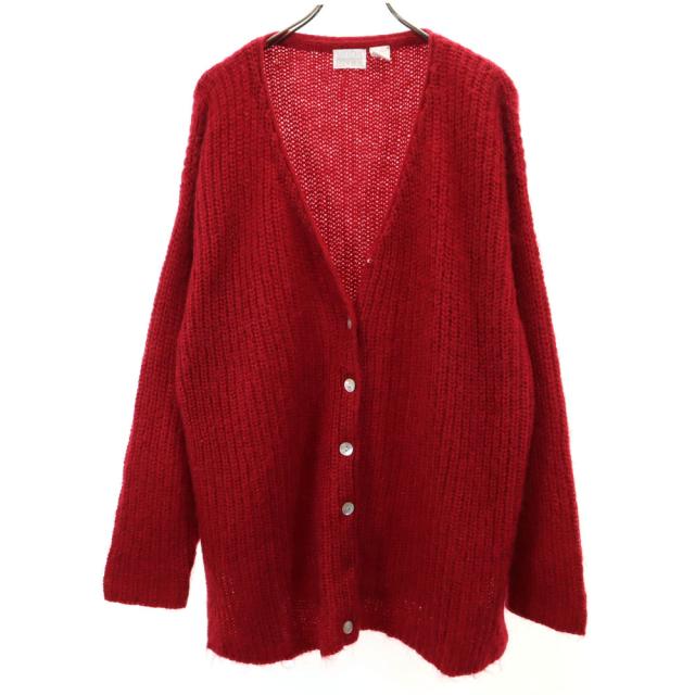 MODA INT’L 80s モヘアブレンド ヴィンテージ 長袖 ニットカーディガン L レッド レディース