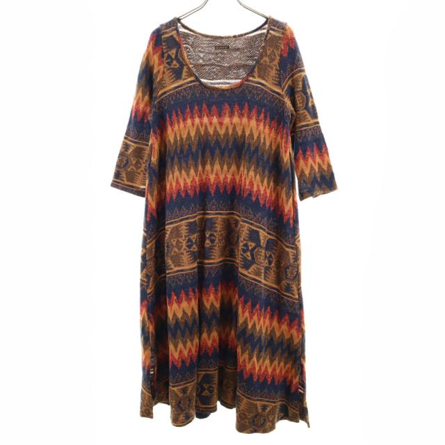 キャピタル 日本製 総柄 5分袖 ニット ロングワンピース XS KAPITAL レディース