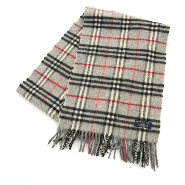 バーバリーロンドン 英国製 ラムウール チェック柄 マフラー グレー BURBERRY LONDON ユニセックス メンズの通販は