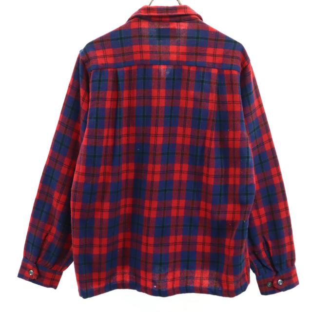 Country and Casual 60s ヴィンテージ ウールブレンド チェック柄 長袖 開襟 ウールシャツ 15M151/2 レッド×ブルー メンズ_1