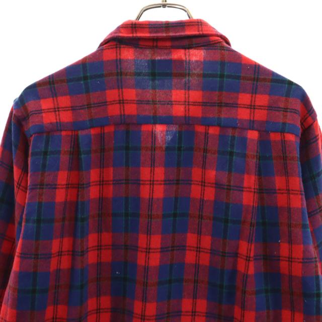 Country and Casual 60s ヴィンテージ ウールブレンド チェック柄 長袖 開襟 ウールシャツ 15M151/2 レッド×ブルー メンズ_2