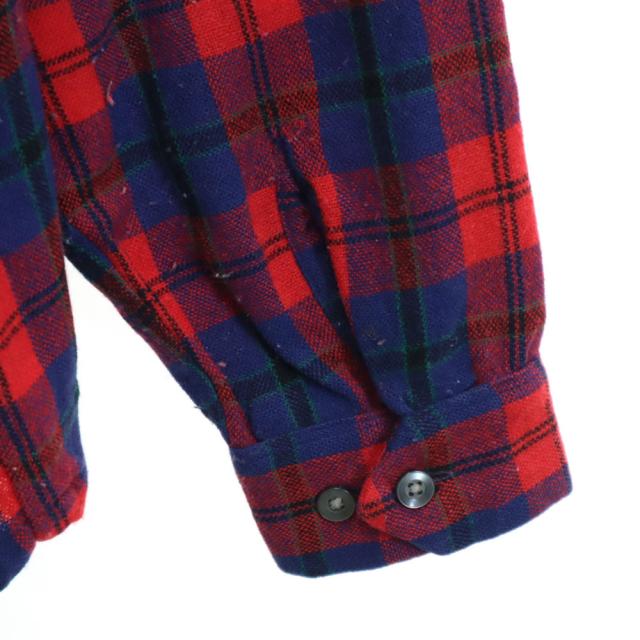 Country and Casual 60s ヴィンテージ ウールブレンド チェック柄 長袖 開襟 ウールシャツ 15M151/2 レッド×ブルー メンズ_3