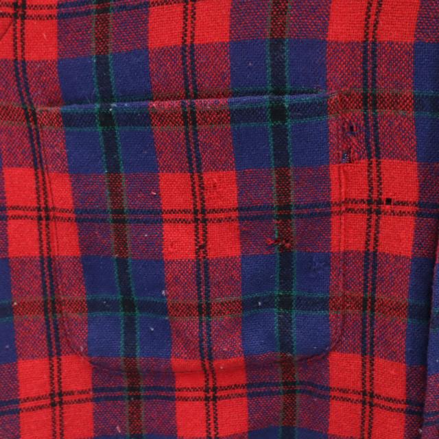 Country and Casual 60s ヴィンテージ ウールブレンド チェック柄 長袖 開襟 ウールシャツ 15M151/2 レッド×ブルー メンズ_7