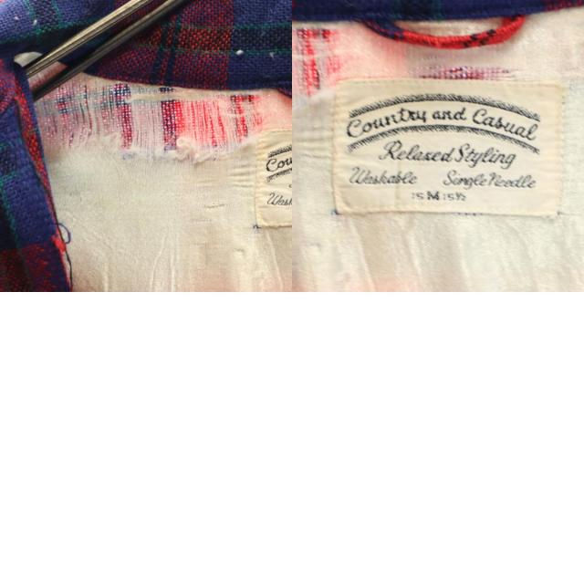 Country and Casual 60s ヴィンテージ ウールブレンド チェック柄 長袖 開襟 ウールシャツ 15M151/2 レッド×ブルー メンズ_9