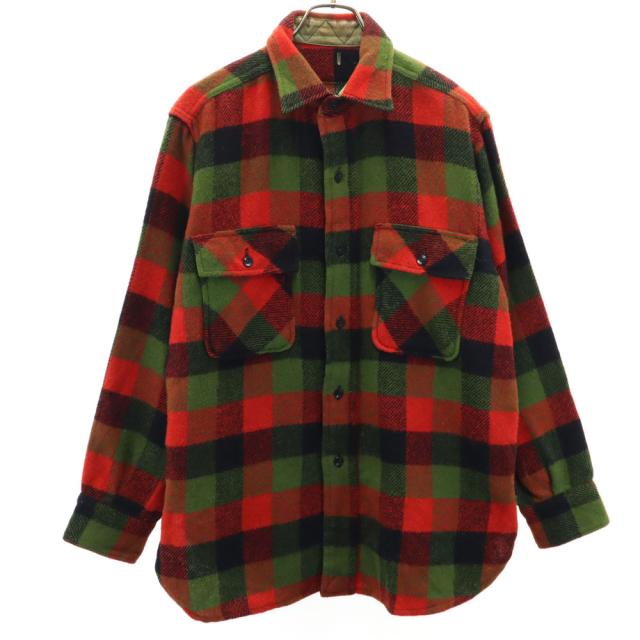 ヴィンテージ 50s 60s マチ付き ウールブレンド チェック柄 長袖 ウールシャツ レッド×グリーン VINTAGE メンズ