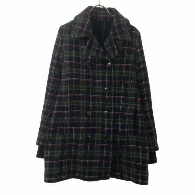 フレッドペリー ウールブレンド チェック柄 ピーコート M ネイビー×グリーン FRED PERRY レディースの通販は