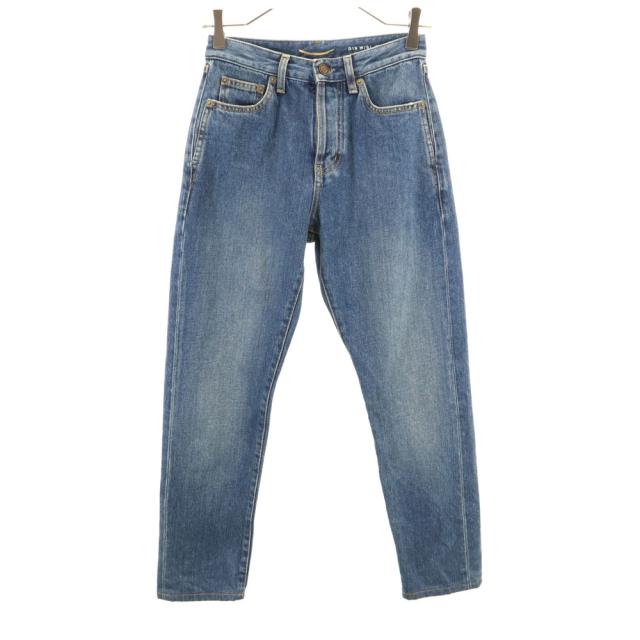 サンローラン イタリア製 テーパードデニムパンツ W24 ウォッシュブルー SAINT LAURENT ジーンズ ボタンフライ レディース