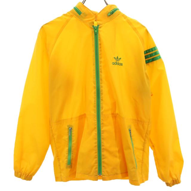 アディダス 70s ヴィンテージ デサント製 トレフォイルロゴ ナイロンジャケット M イエロー adidas フード有り メンズ