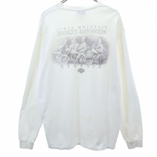 ハーレーダビッドソン バックプリント 長袖 Tシャツ L ホワイト HARLEY DAVIDSON ロンT メンズの通販は