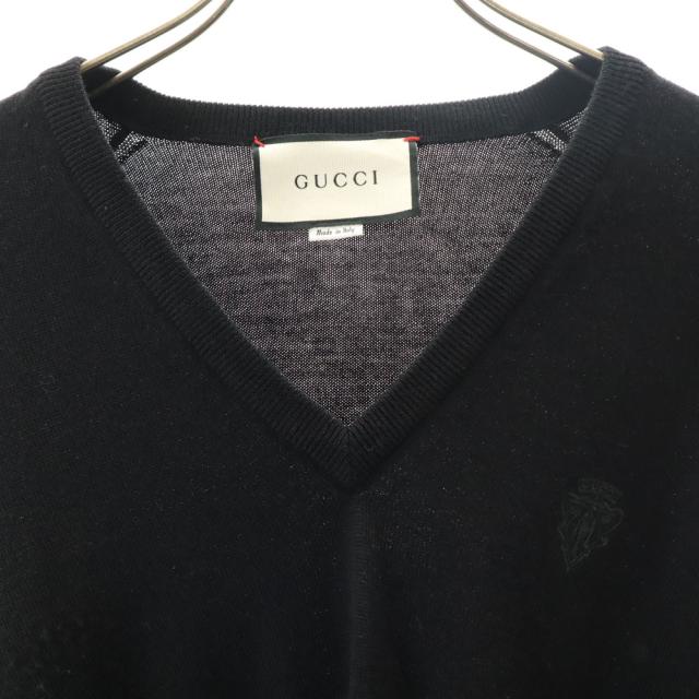 GUCCI グッチ イタリア製 長袖 Vネック セーター S ブラック メンズ_3