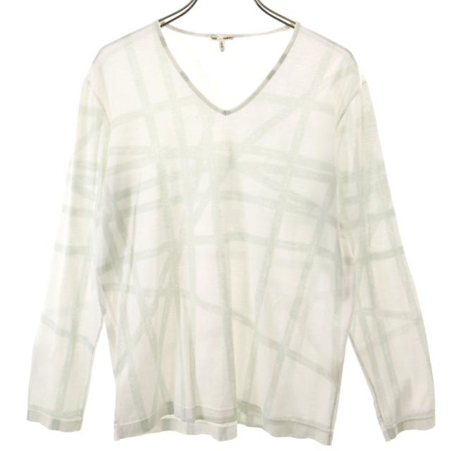 HERMES エルメス イタリア製 長袖 Vネック カットソー M ホワイト レディース