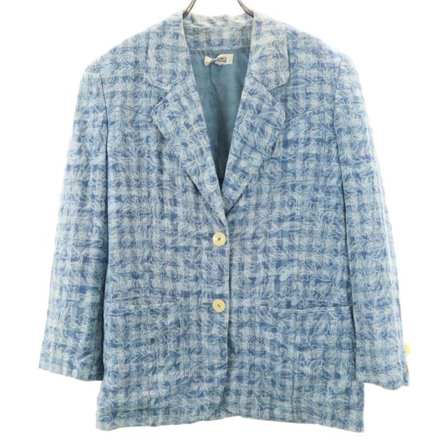 Herno ヘルノ 90s リネンブレンド オールド テーラードジャケット 42 ブルー レディース