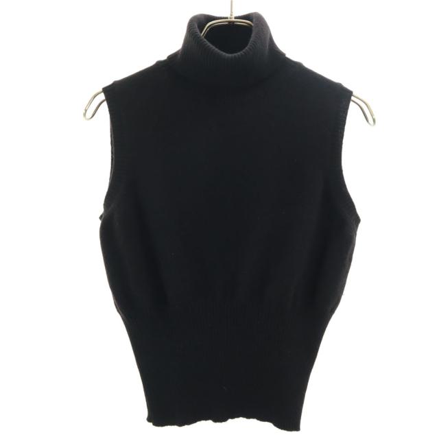 GUCCI グッチ イタリア製 カシミヤブレンド ノースリーブ タートルネック ニット M ブラック レディース