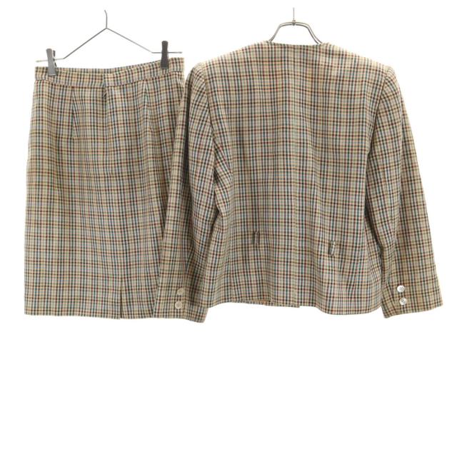 CELINE セリーヌ 80s 90s フランス製 オールド チェック柄 カジュアル スカートスーツ 上下セットアップ 42 ベージュ レディース_1
